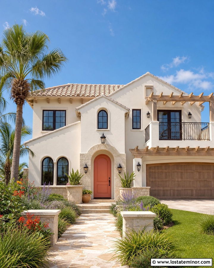 White House With Coral Front Door - 30 White House Design With Front Door Ideas