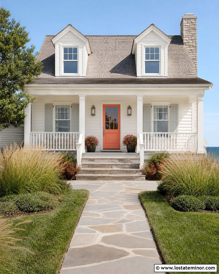 White House With Coral Front Door - 30 White House Design With Accents Ideas