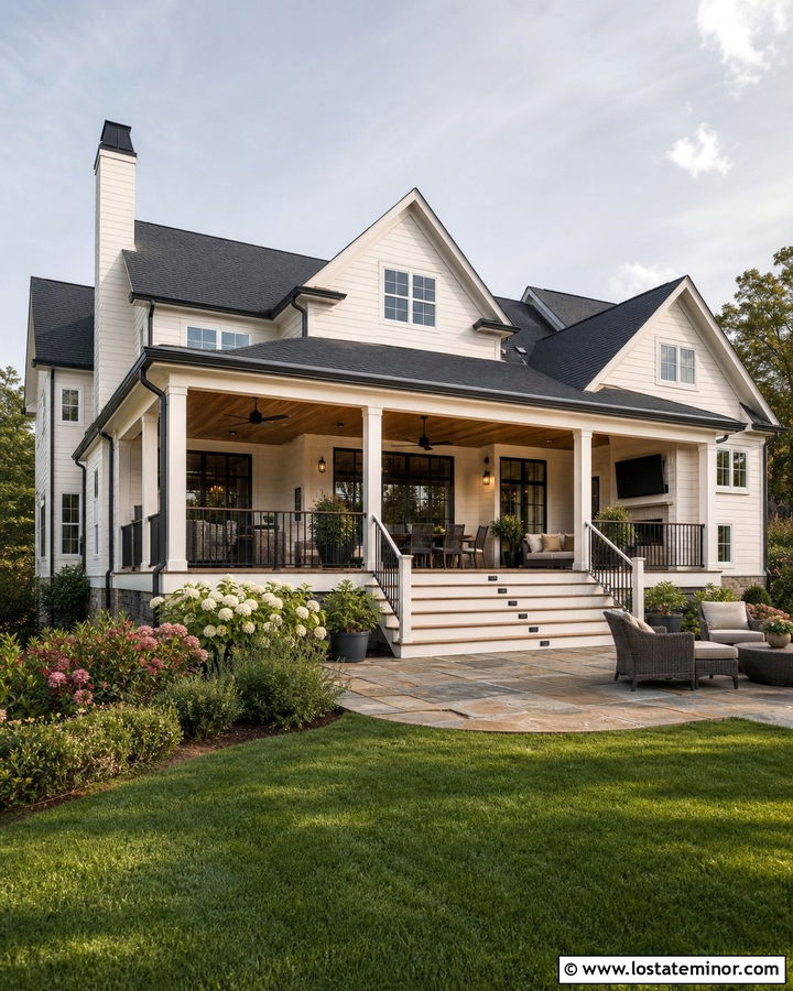 White House With Covered Back Deck - 30 White House Design With Deck Ideas
