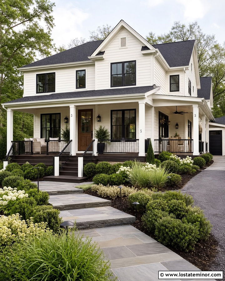White House With Dark Brown Deck - 30 White House Design With Deck Ideas