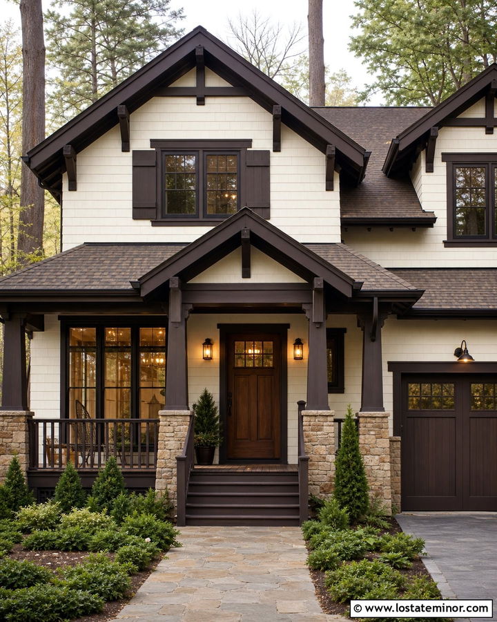 White House With Dark Brown Trim - 30 White House Design With Accents Ideas