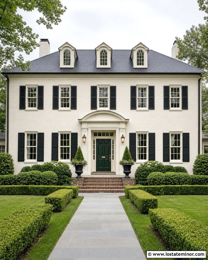 White House With Dark Green Entry Door - 30 White House Design With Entry Door Ideas