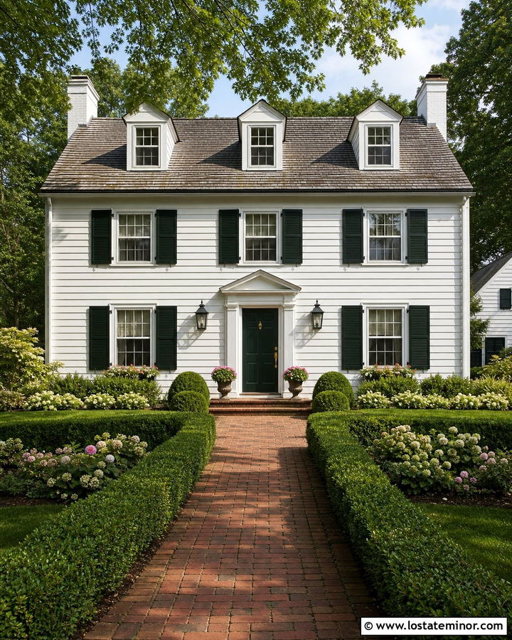 White House With Dark Green Shutters - 30 White House Design With Accents Ideas