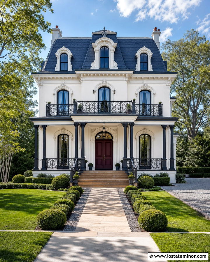 White House With Dark Slate Mansard Roof - 30 White House Design With Roof Ideas