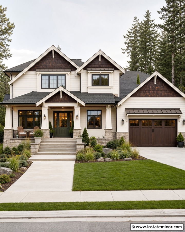 White House With Dark Stained Cedar Shakes - 30 White House Design With Cedar Shake Ideas