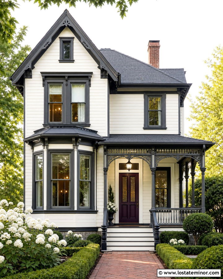 White House With Deep Plum Front Door - 30 White House Design With Front Door Ideas