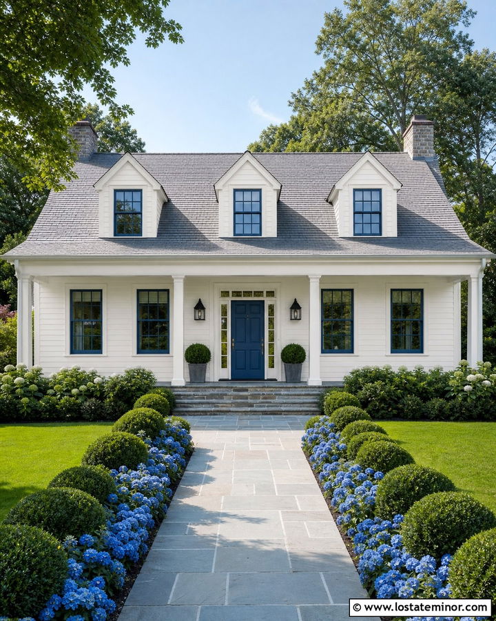 White House With Dormers And Blue Door - 30 White House Design With Dormers Ideas