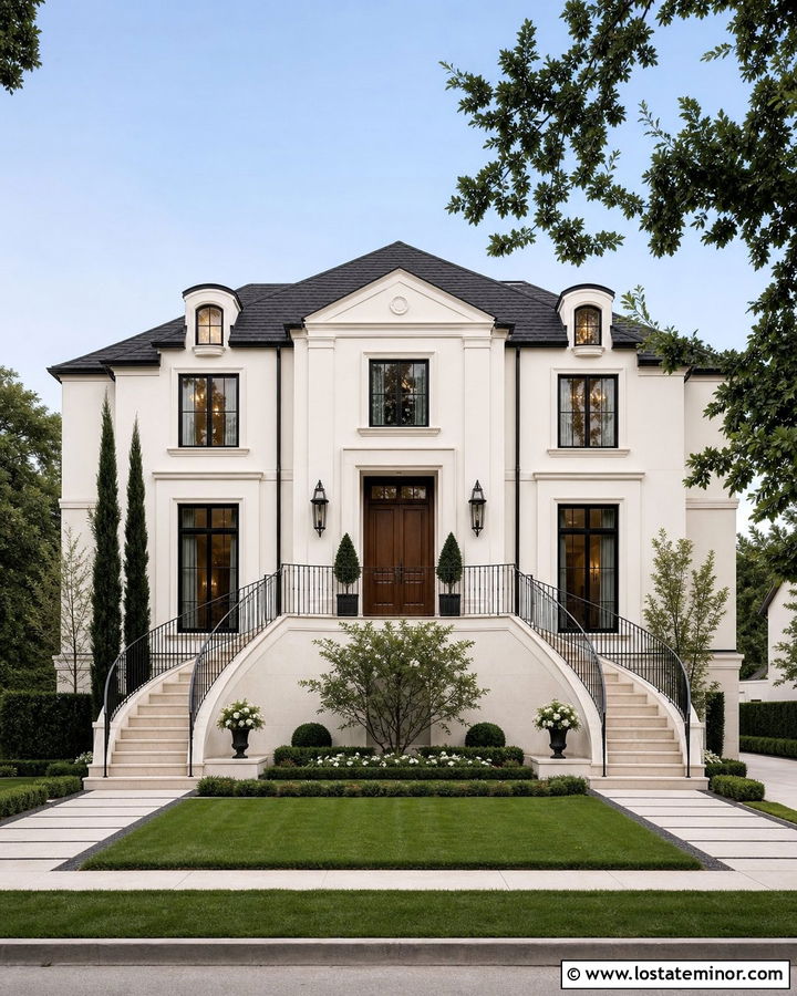 White House With Double Staircase Entry - 30 White House Design With Steps Ideas