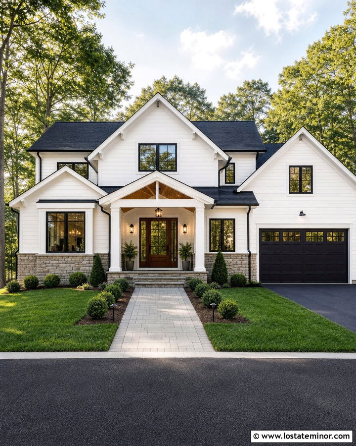 White House With Entry Stone Wainscoting - 30 White House Design With Wainscoting Ideas
