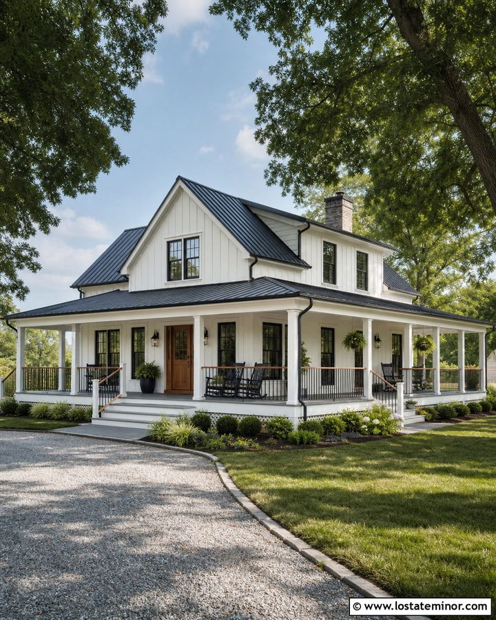 White House With Farmhouse Porch Railings - 30 White House Design With Railings Ideas