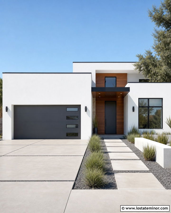 White House With Flush Panel Garage Door - 30 White House Design With Garage Door Ideas