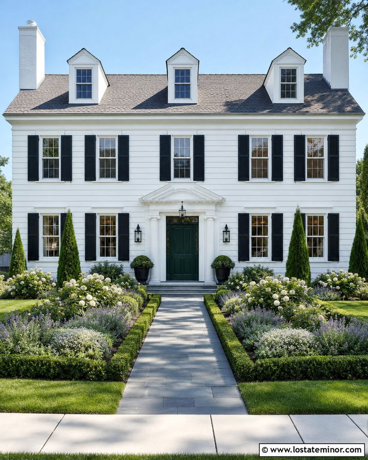 White House With Formal Front Garden - 30 White House Design With Front Yard Ideas