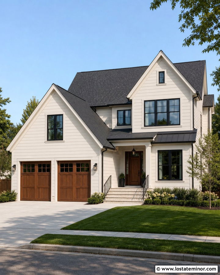 White House With Garage Door And Front Door Matching - 30 White House Design With Garage Door Ideas