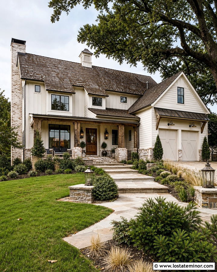White House With German Schmear Brick - 30 White House Design With Brick Accents Ideas