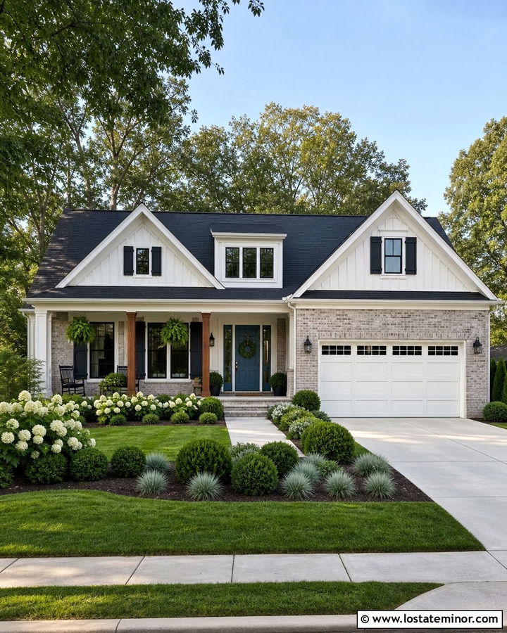 White House With Gray Brick Accents - 30 White House Design With Brick Accents Ideas