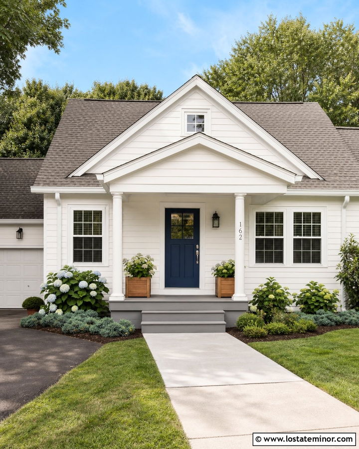 White House With Gray Shingles And Blue Door - 30 White House Design With Shingles Ideas