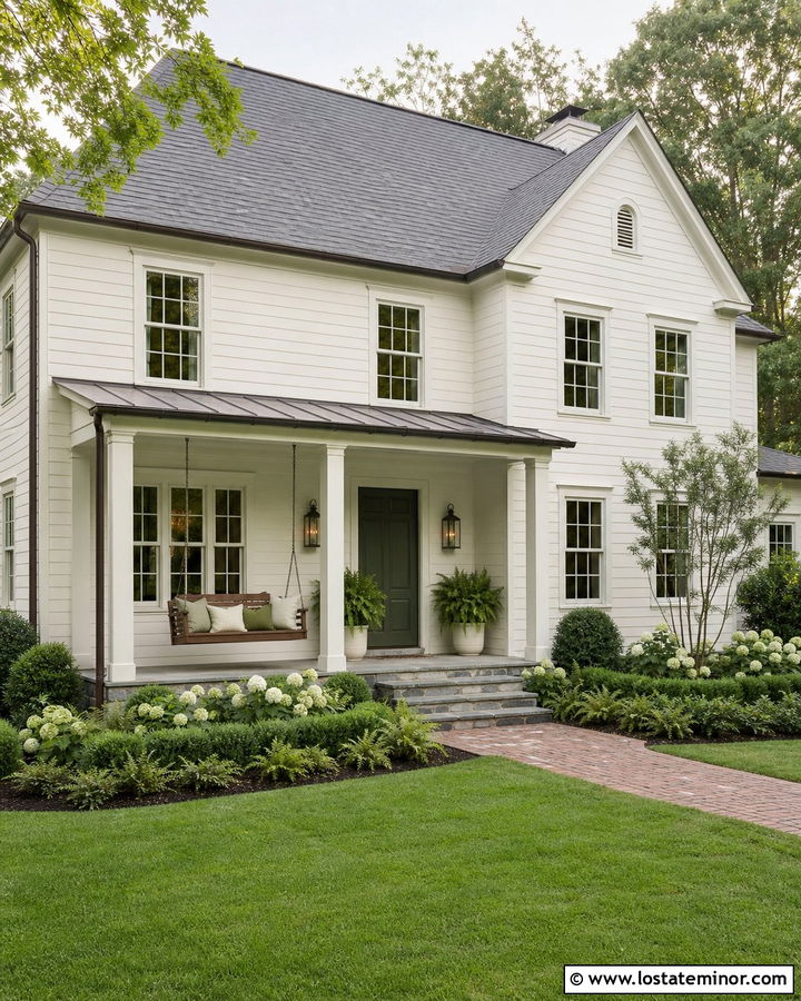 White House With Green Door And Porch Swing - 30 White House Design With Swing Ideas