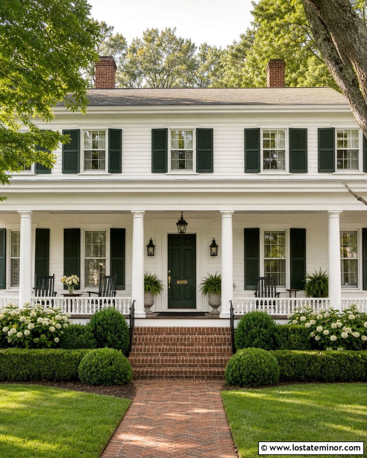 White House With Green Front Door And Porch - 30 White House Design With Front Porch Ideas