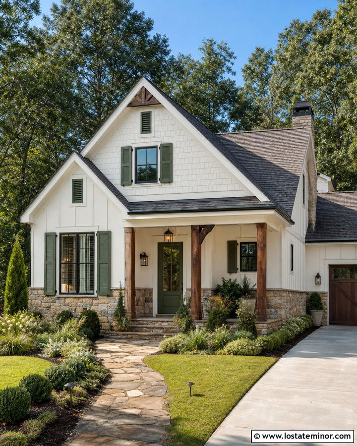 White House With Green Gable Accents - 30 White House Design With Gables Ideas