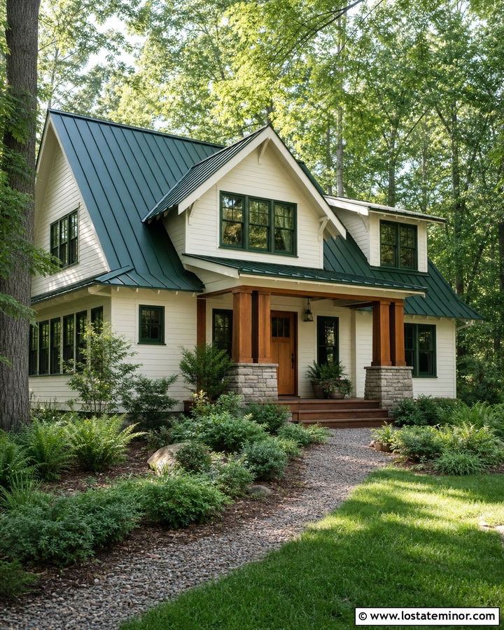 White House With Green Metal Roof - 30 White House Design With Roof Ideas