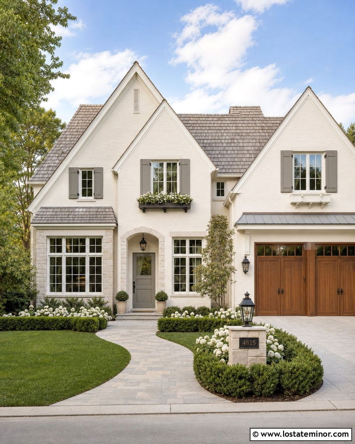 White House With Greige Front Door - 30 White House Design With Front Door Ideas