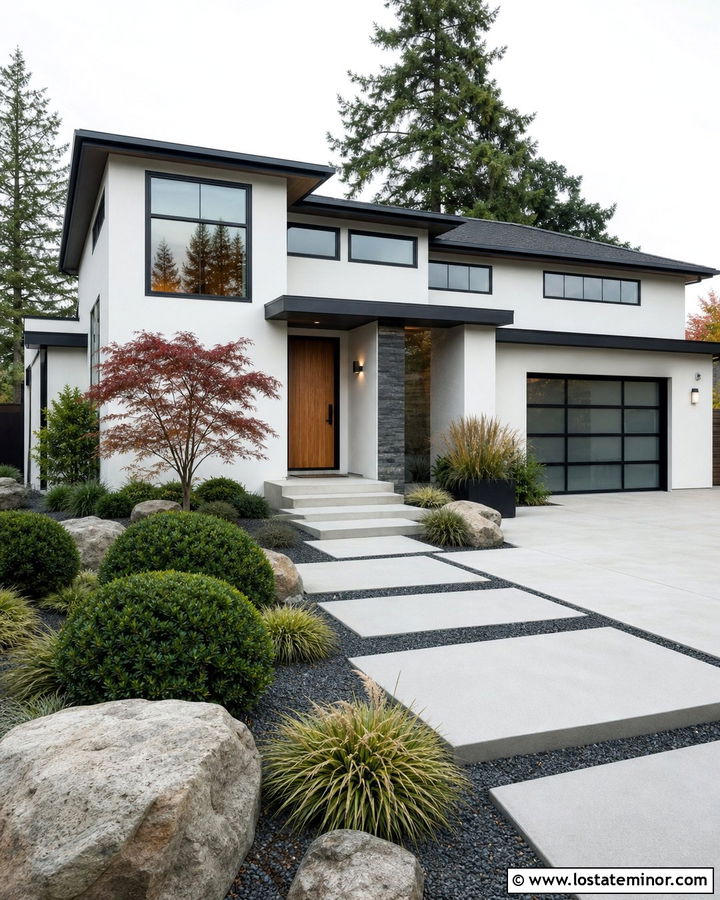 White House With Japanese Inspired Landscaping - 30 White House Design With Landscaping Ideas