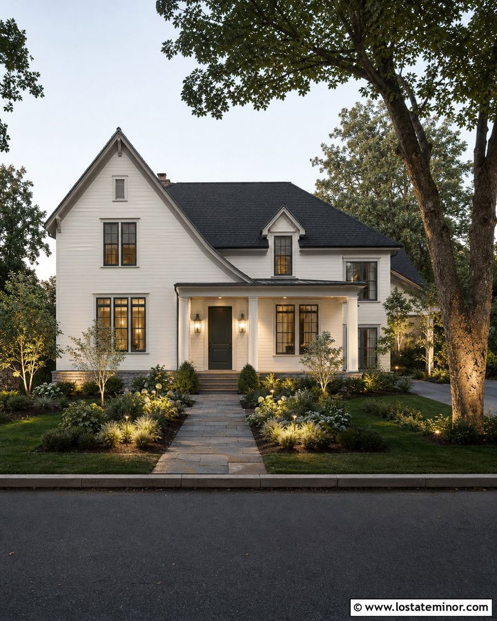 White House With Landscape Uplighting - 30 White House Design With Lighting Ideas
