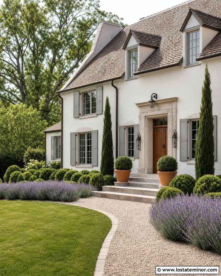 White House With Lavender Border Landscaping - 30 White House Design With Landscaping Ideas