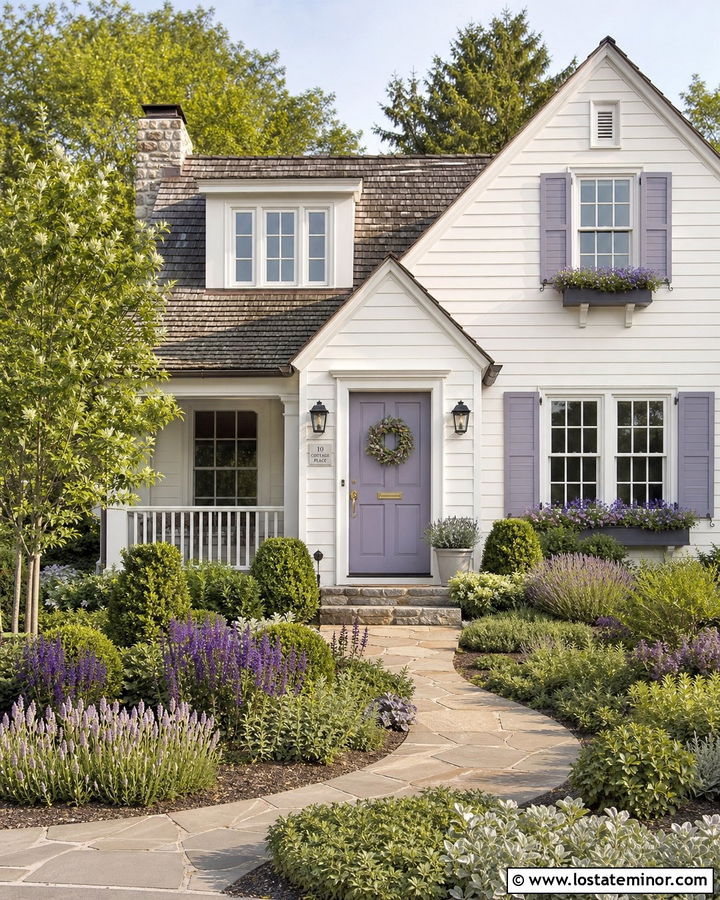 White House With Lavender Front Door - 30 White House Design With Front Door Ideas