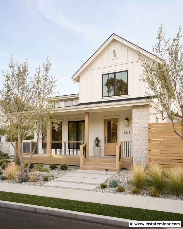 White House With Light Oak Deck - 30 White House Design With Deck Ideas