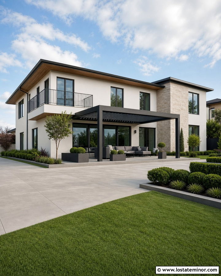 White House With Louvered Pergola - 30 White House Design With Pergola Ideas