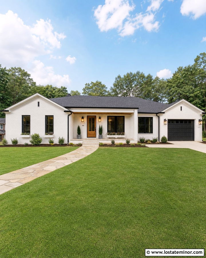 White House With Medium Oak Front Door - 30 White House Design With Front Door Ideas