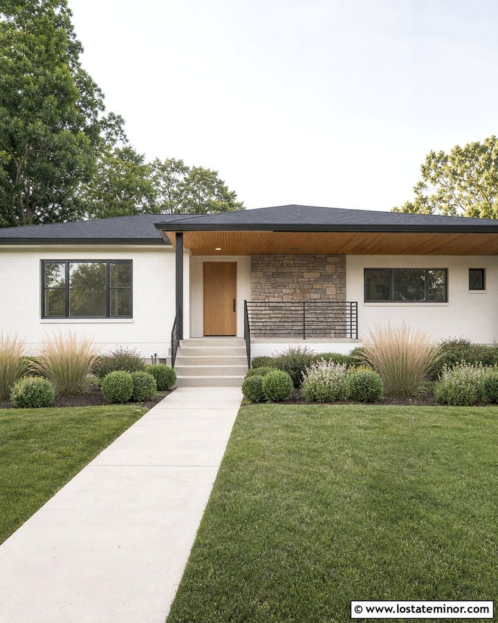 White House With Minimal Porch Railings - 30 White House Design With Railings Ideas