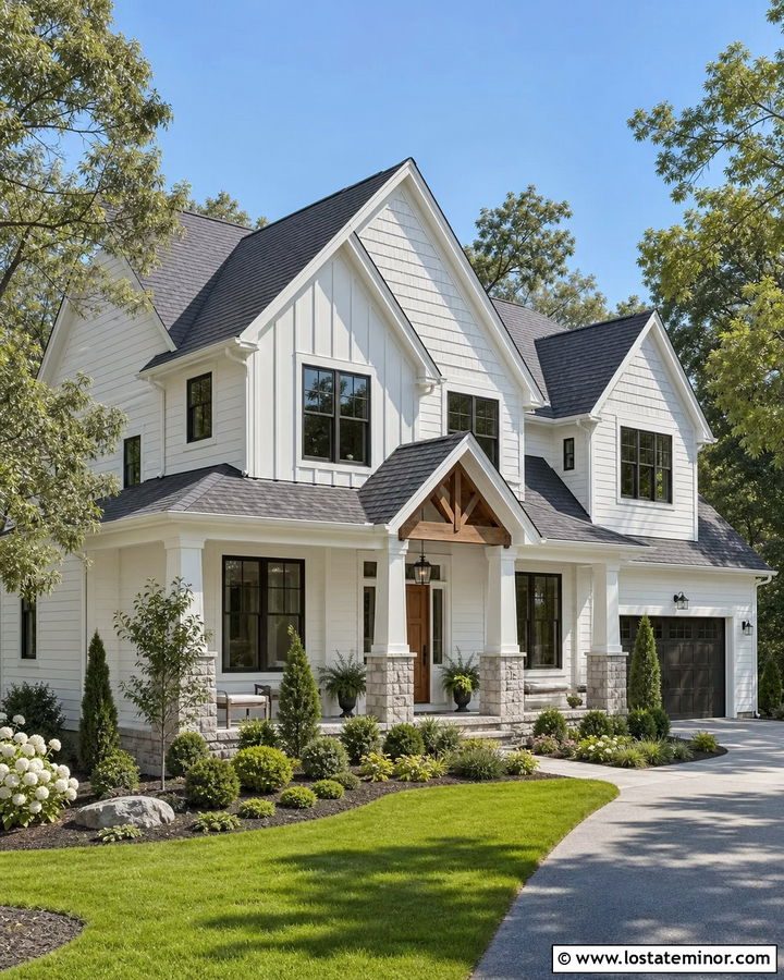 White House With Mixed Gable Siding - 30 White House Design With Gables Ideas