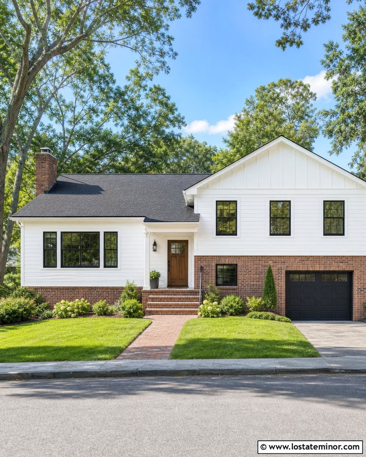 White House With Mixed Siding And Brick - 30 White House Design With Accents Ideas