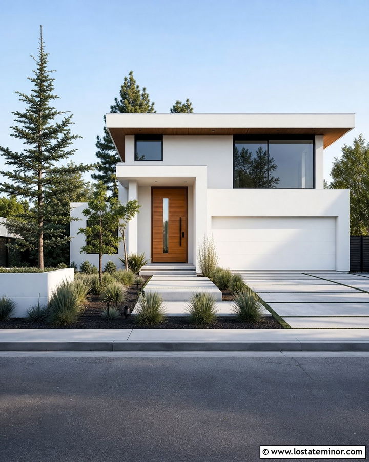 White House With Modern Pivot Entry Door - 30 White House Design With Entry Door Ideas