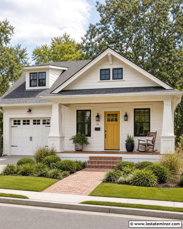 White House With Mustard Yellow Door - 30 White House Design With Accents Ideas