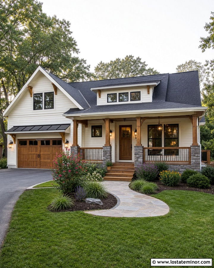 White House With Natural Cedar Deck - 30 White House Design With Deck Ideas
