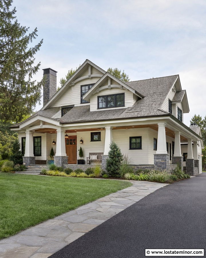 White House With Natural Cedar Porch Ceiling - 30 White House Design With Porch Ceiling Ideas