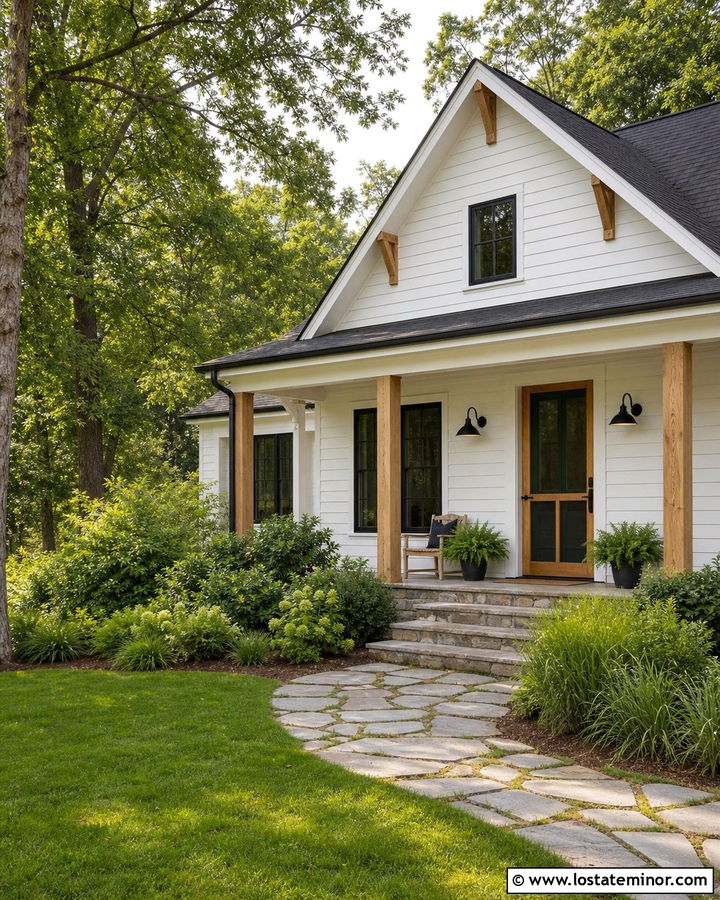 White House With Natural Cedar Screen Door - 30 White House Design With Screen Door Ideas