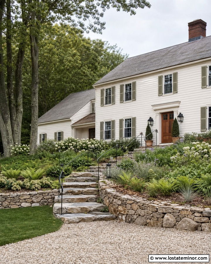 White House With Natural Fieldstone Steps - 30 White House Design With Steps Ideas