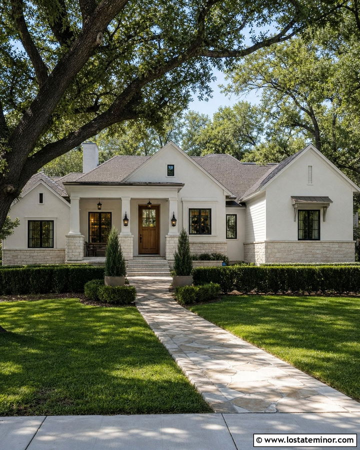 White House With Natural Stone Accents - 30 White House Design With Accents Ideas