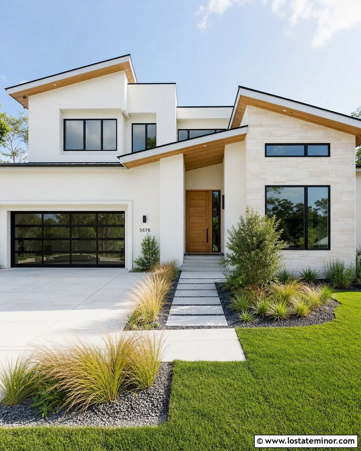White House With Natural Wood Front Door - 30 White House Design With Front Door Ideas