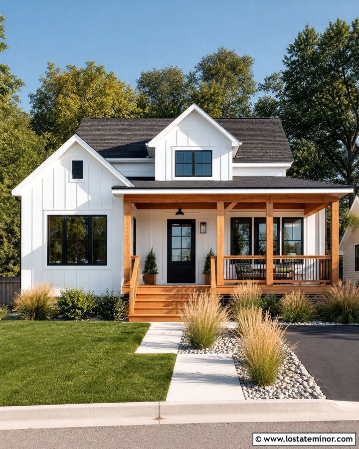 White House With Natural Wood Front Porch - 30 White House Design With Front Porch Ideas