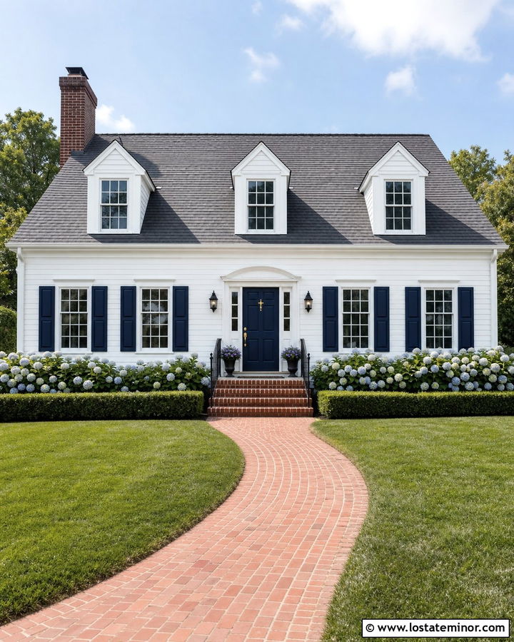 White House With Navy Blue Shutters - 30 White House Design With Accents Ideas