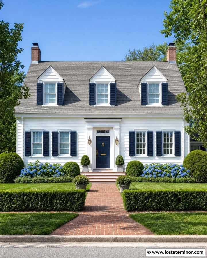 White House With Navy Dormer Shutters - 30 White House Design With Dormers Ideas