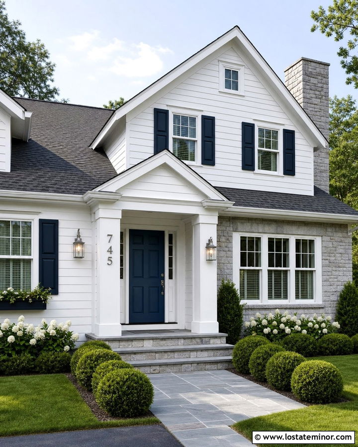White House With Nickel Numbers And Blue Door - 30 White House Design With House Numbers Ideas