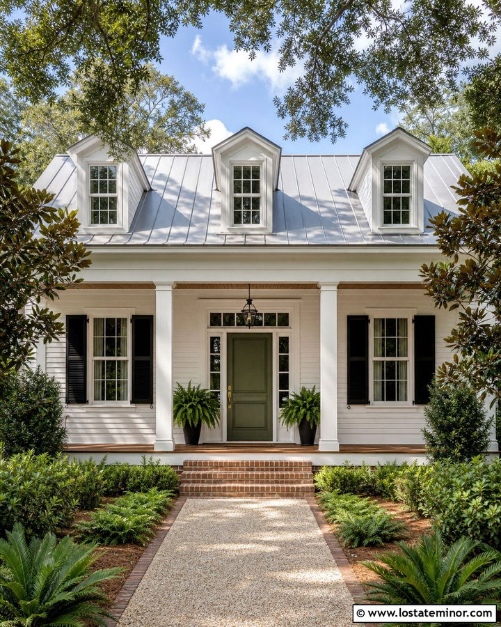 White House With Olive Green Entry Door - 30 White House Design With Entry Door Ideas