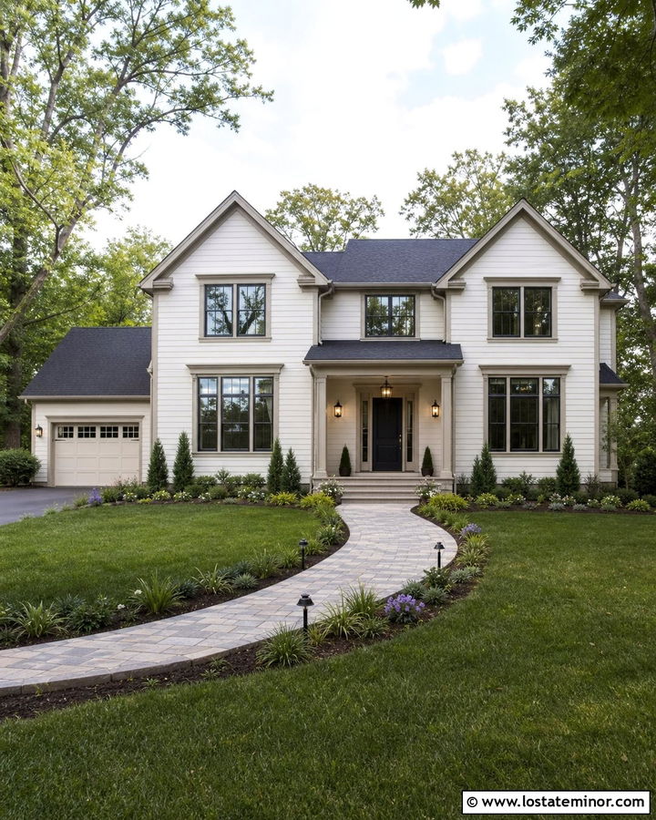 White House With Path And Porch Lighting - 30 White House Design With Lighting Ideas