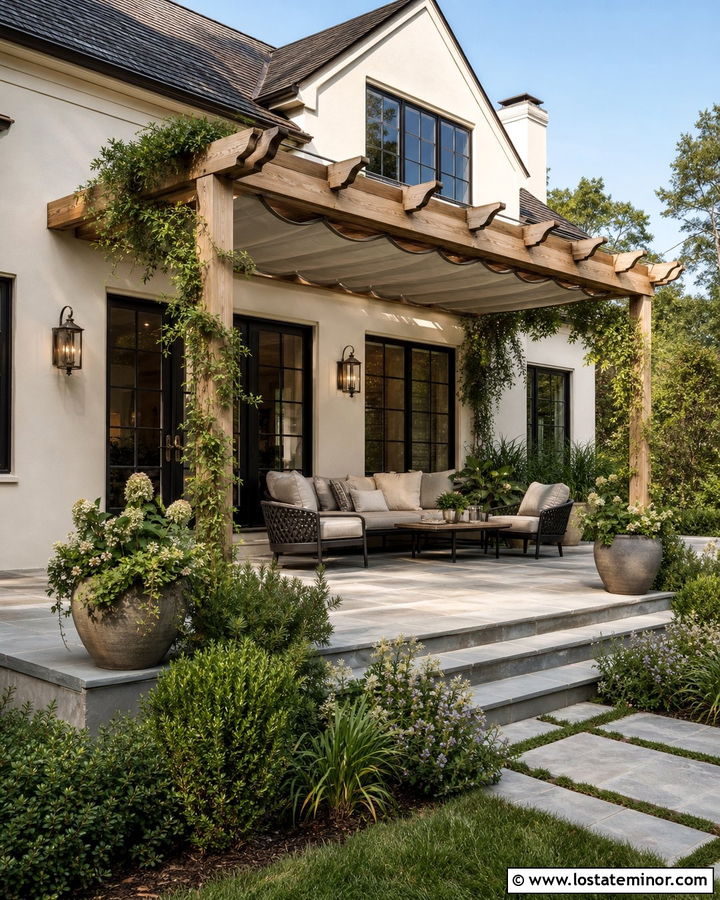 White House With Pergola Awning - 30 White House Design With Awning Ideas